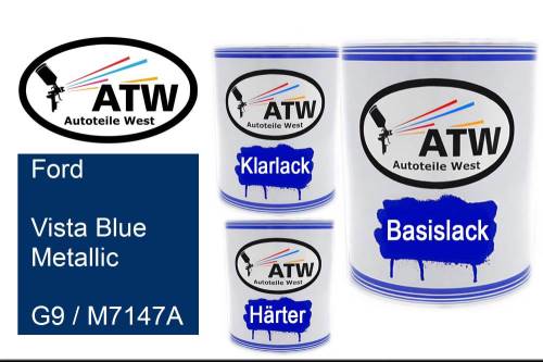 Ford, Vista Blue Metallic, G9 / M7147A: 1L Lackdose + 1L Klarlack + 500ml Härter - Set, von ATW Autoteile West.